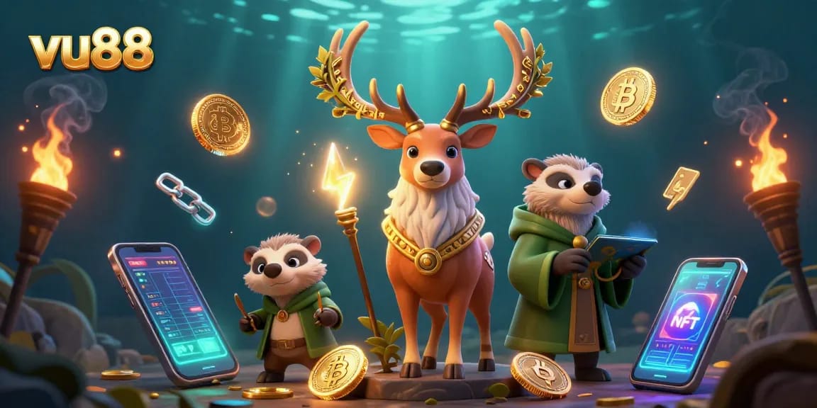 Play games and win with vu88 featuring a Celtic druid and magical elements in an immersive casino scene.