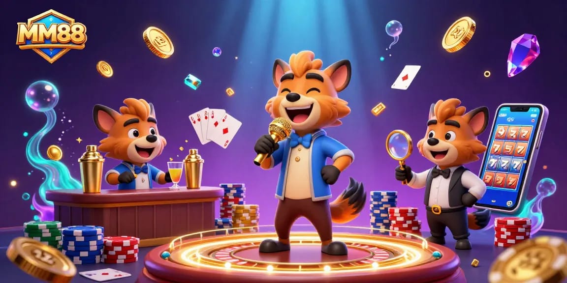 Experience thrilling moments at MM88 with a vibrant casino scene featuring hyenas and exciting games.