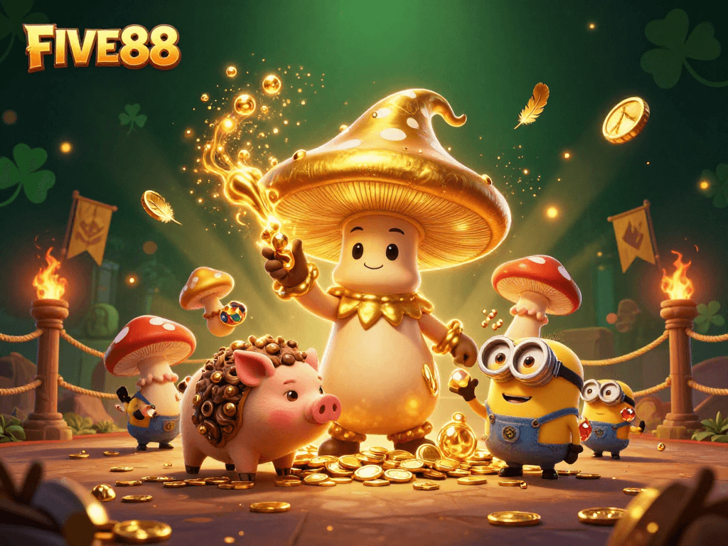 Experience the magic of FIVE88 with a gold-creating wizard and treasure-seeking pig.