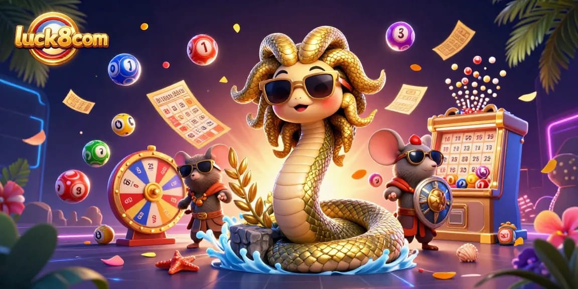 Engage in excitement with luck8com's vibrant casino scene featuring Medusa and warrior mouse.
