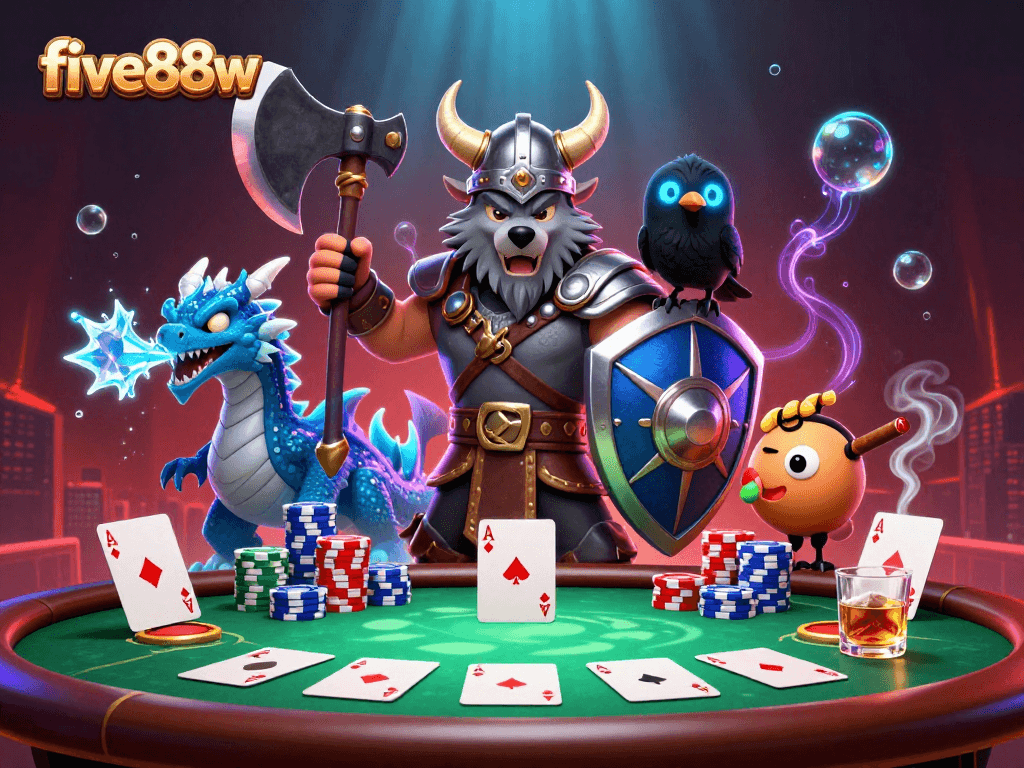Join five88w in this intense poker scene featuring a Viking wolf warrior.