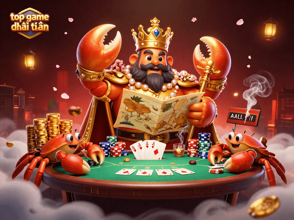 Engage with top game bài đổi thưởng as a golden crab emperor leads a vibrant poker scene.