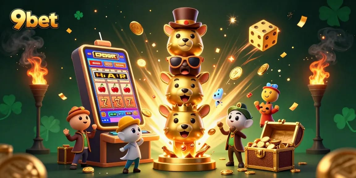 Experience the thrill of 9bet with dynamic casino elements and vibrant visuals in this captivating illustration.