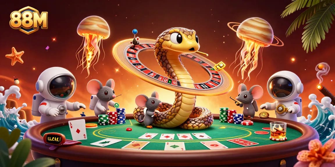 Experience casino excitement at 88M with astronaut mice betting on a cosmic roulette!