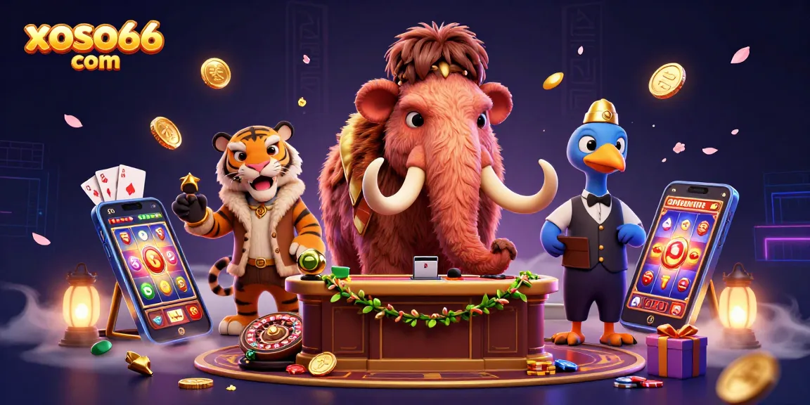 Join the fun at xoso66 com with vibrant casino characters enjoying gambling games and excitement.