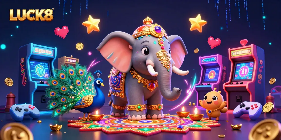 Experience excitement with LUCK8 in this dynamic casino-themed illustration with vibrant characters.