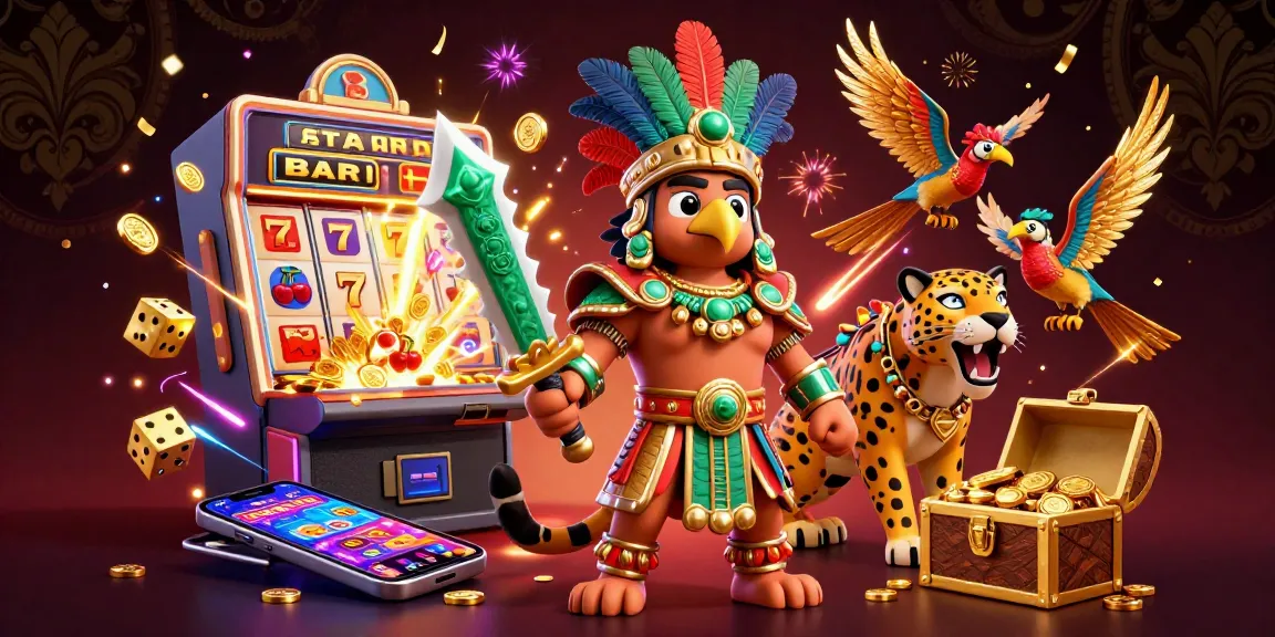 Engage with CV666 as Aztec warriors celebrate a casino jackpot amidst confetti and vibrant gaming elements.