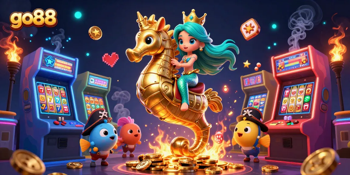 Experience the joy of play at go88, with a vibrant mermaid scene amidst colorful slot games and golden treasures.