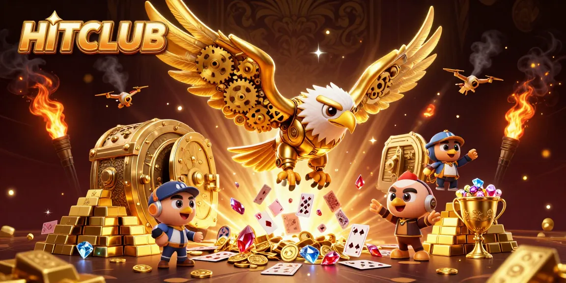 Experience the winning thrill at HITCLUB with vibrant 3D casino art showcasing golden treasures and gameplay elements.