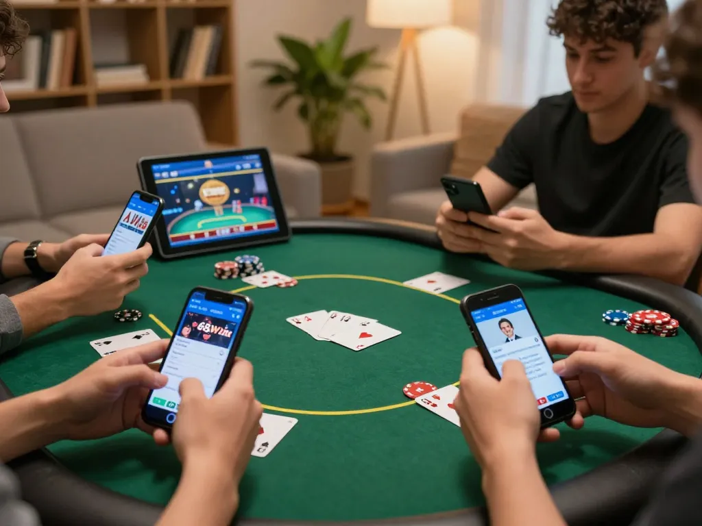Players enjoying poker on the 68win app, showcasing a dynamic online gaming experience.