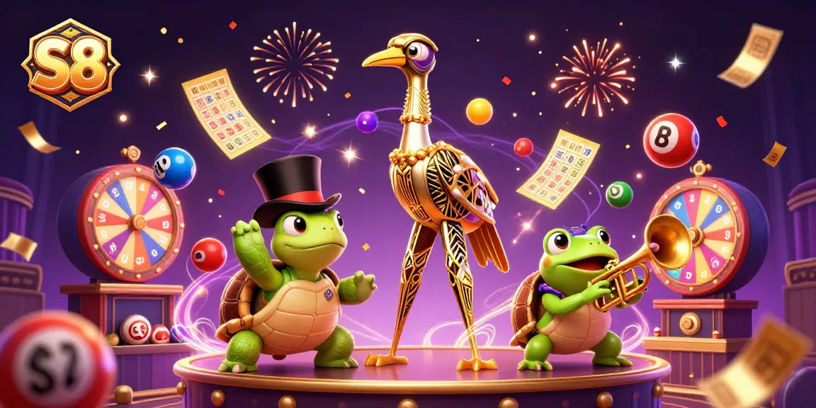 Experience thrilling moments at S8 gaming with lively cartoon characters and vibrant lottery elements.