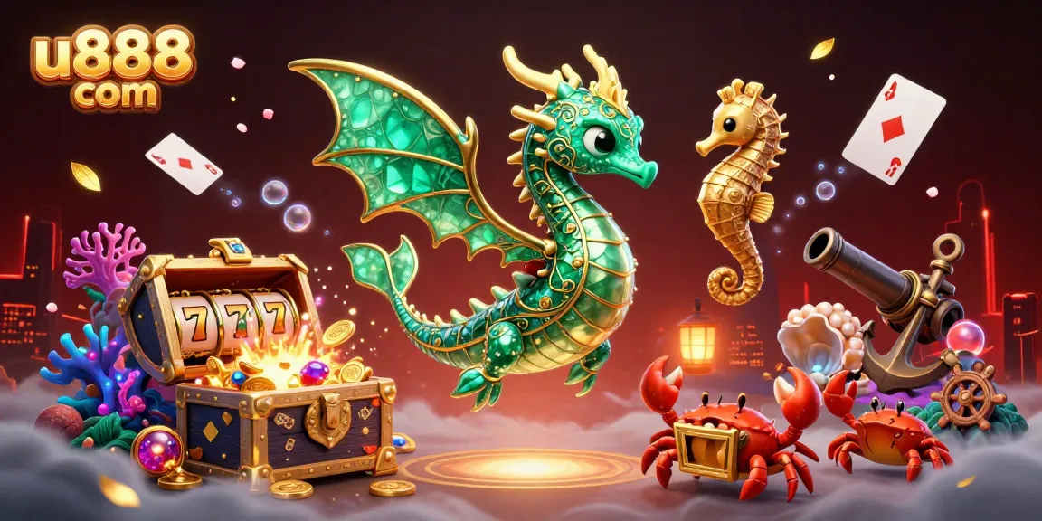 Engage with thrilling games at u888 com, featuring vibrant sea creatures amidst a treasure-filled underwater casino.