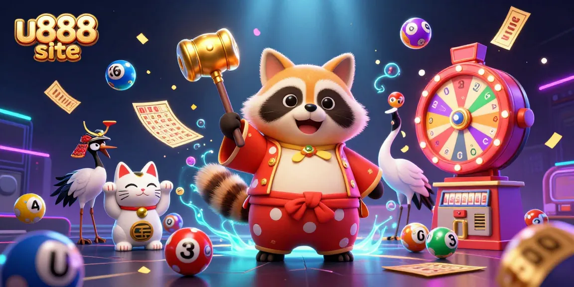 Engaging scene featuring the u888 site cartoon characters with lottery elements in action.