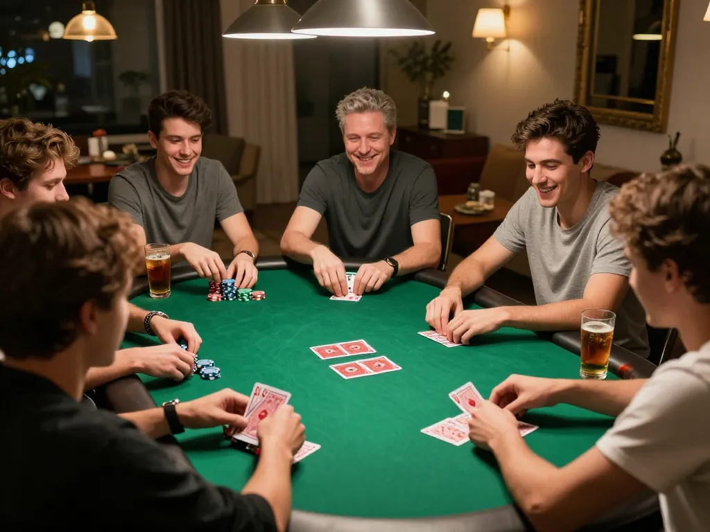 Hitclub players enjoying a thrilling poker night with friends, showcasing strategic gameplay and camaraderie