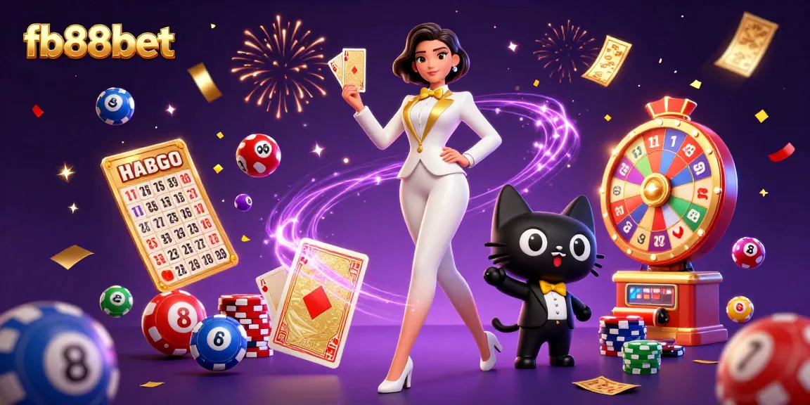 Experience thrilling gaming action with fb88bet in this vibrant casino scene featuring card shuffling and lottery fun.