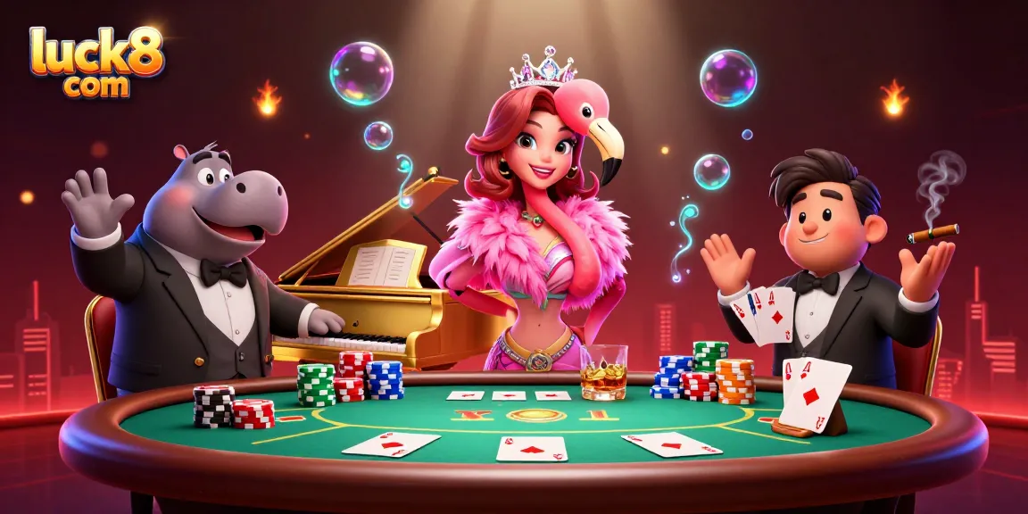 Experience the vibrant luck8 com casino scene filled with poker chips and dynamic characters.