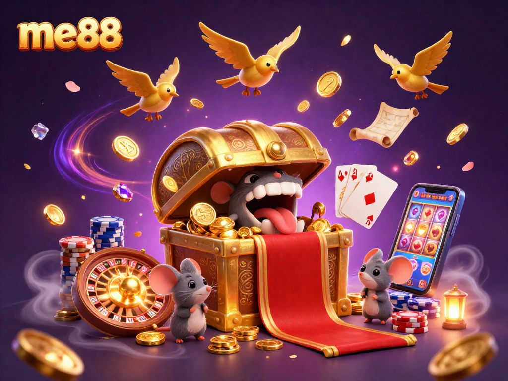 Experience exciting gameplay and winnings with me88, a vibrant casino illustration showcasing thrilling elements.