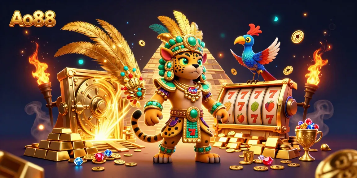Engage with Ao88's thrilling casino experience featuring a dynamic scene of riches and excitement.