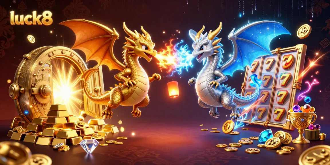 Join the excitement at luck8 as dragons battle amidst treasures, capturing the thrill of gaming.