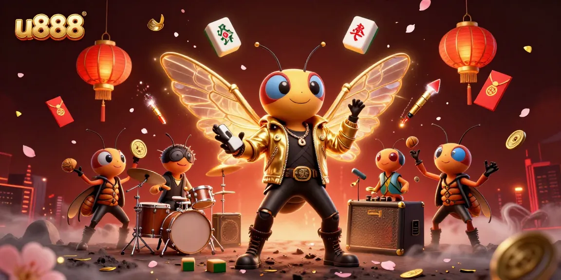 Experience the excitement of u888's vibrant casino world with a 3D rock star scene.