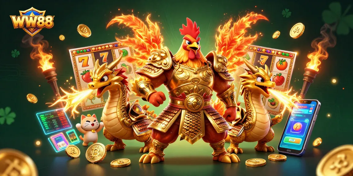 Engage with WW88's exciting casino experience, featuring vibrant characters and slot elements.