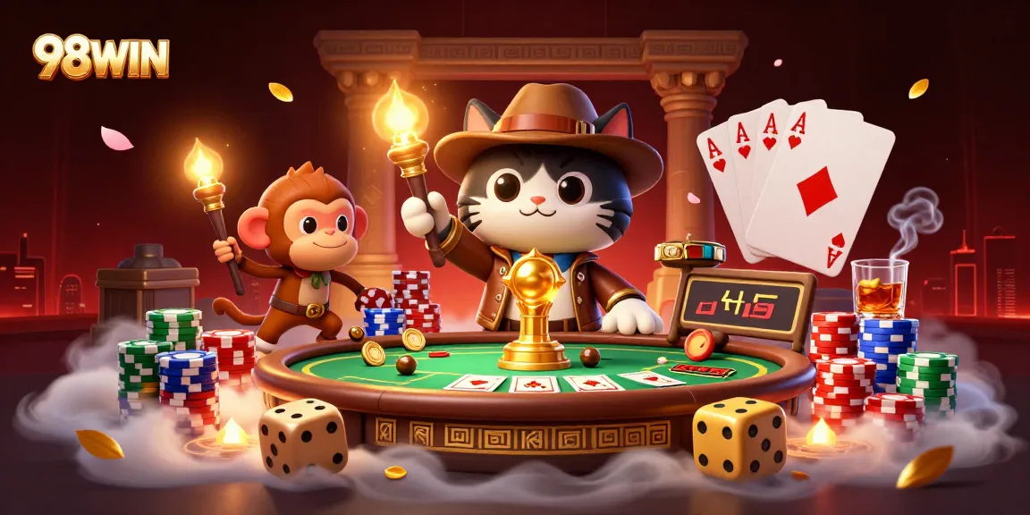 Win big with 98WIN as the cat explorer and monkey discover casino treasures!