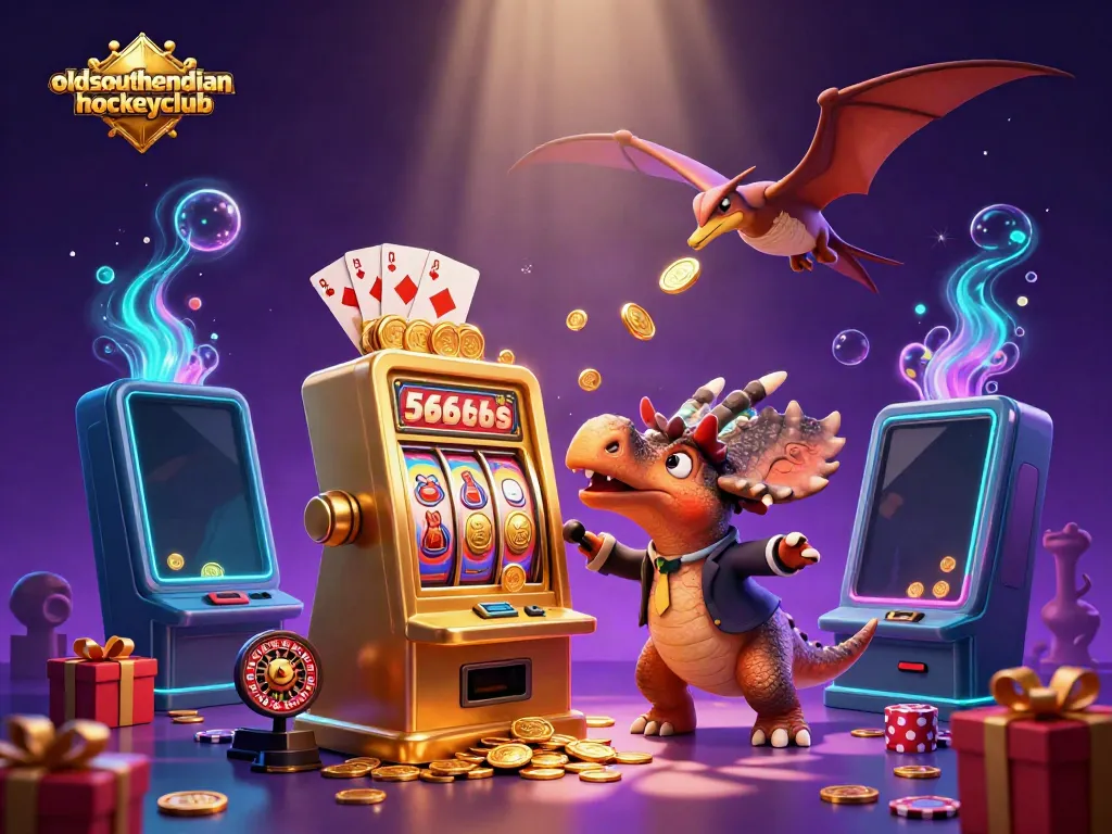 Engaging illustration of oldsouthendianhockeyclub-themed characters experiencing a jackpot at a vibrant casino scene.