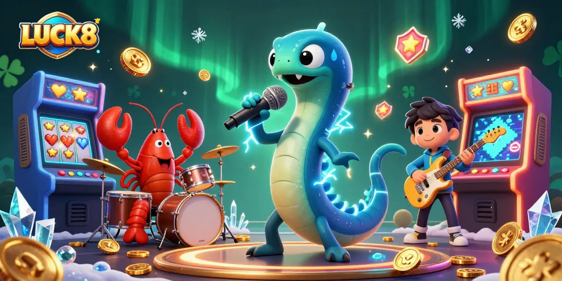 Experience the excitement of LUCK8 in this vibrant underwater casino scene with an electric eel DJ.