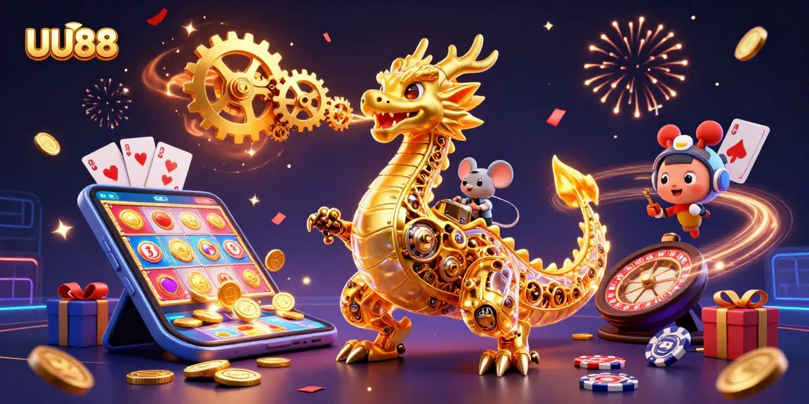 Experience exhilarating winnings with UU88 in a vibrant 3D casino scene filled with games and rewards.