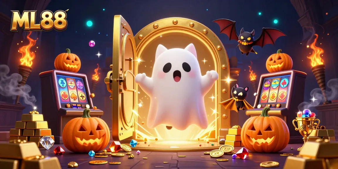 Engage in thrilling gameplay at ML88 with a friendly ghost cat and stunning casino visuals.