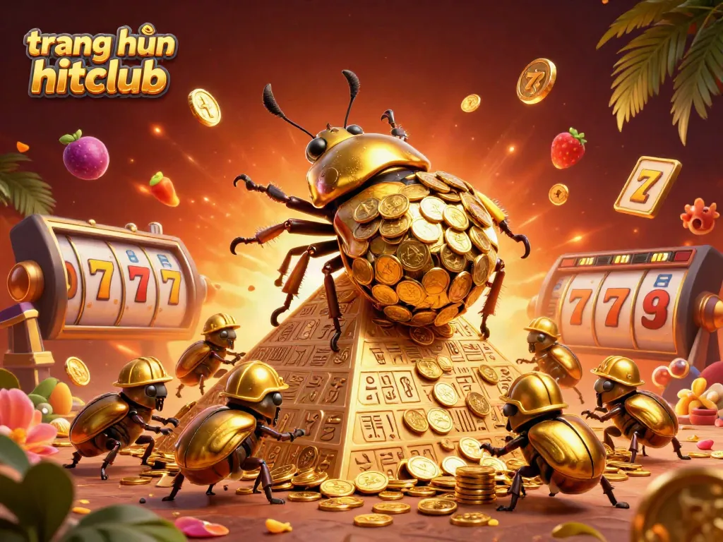 Spin and win with trang chủ hitclub featuring vibrant golden beetles and jackpot symbols.